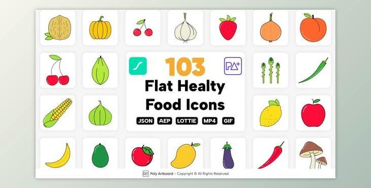 Healthy Food Lottie Icons (Videohive 46682756) - AE Project