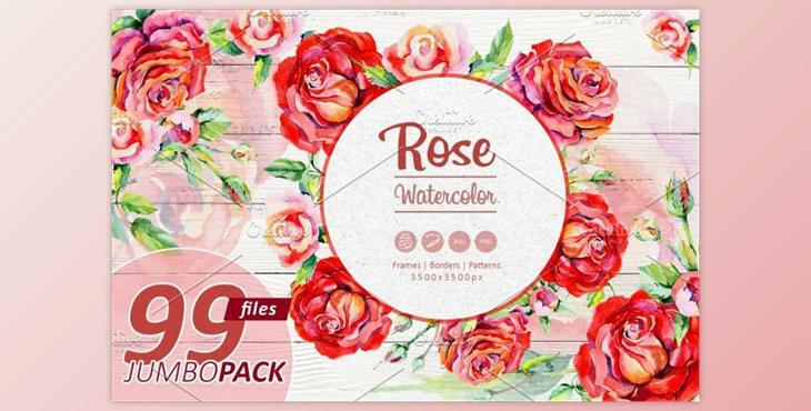 Elegant Red Roses PNG Watercolor Set By WatercolorPNG