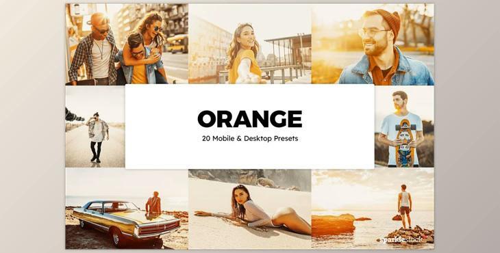 20 Orange Lightroom Presets & LUTs CreativeMarket-5993689 (XMP, DNG, PNG)