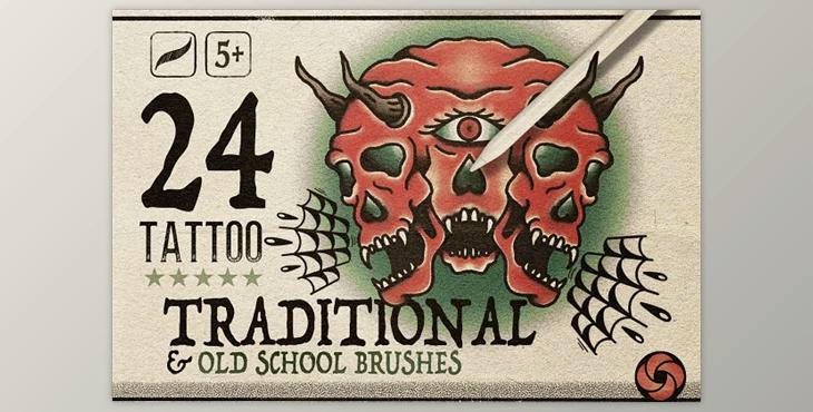 24 Traditional Tattoo Brushes - CreativeMarket 12775850