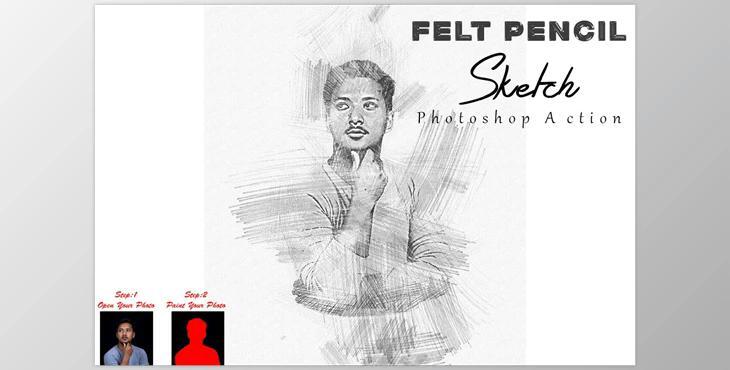 Felt Pencil Sketch Photoshop Action CreativeMarket - 10180326