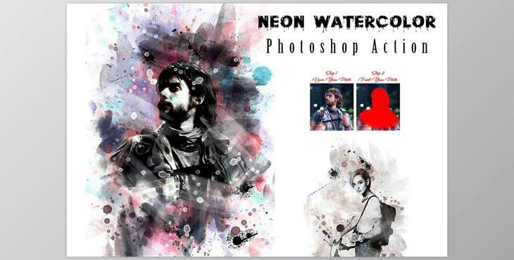 Neon Watercolor Photoshop Action CreativeMarket - 12783818