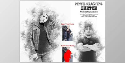 Pencil Drawing Sketch PS Action CreativeMarket-5881618 (ATN, PAT, ABR)