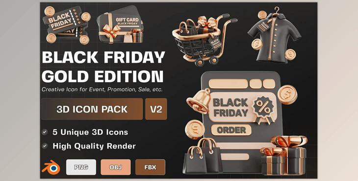 Black Friday Gold Edition 3D Illustration Pack V2 FGQN5HA