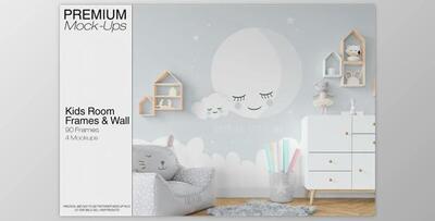 Kids Room – Wall & 90 Custom Frames By mock-ups (PSD, JPG)