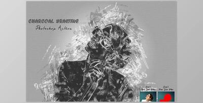 Charcoal Drawing Photoshop Action CreativeMarket - 7436787