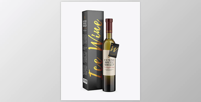 Antique Green Glass White Wine Bottle With Box Mockup 79252