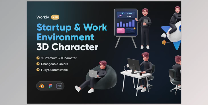 Workly – Startup & Work 3D Character CreativeMarket - 7366240