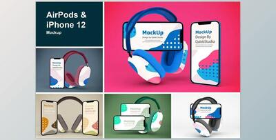 AirPods & iPhone Mockup CreativeMarket-5787154 (PSD)