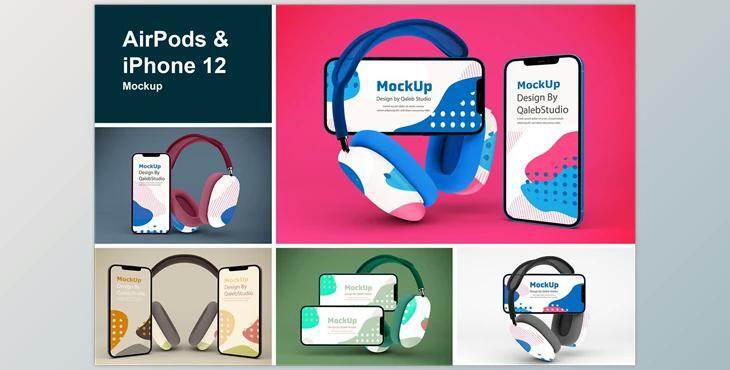 AirPods & iPhone Mockup CreativeMarket-5787154 (PSD)
