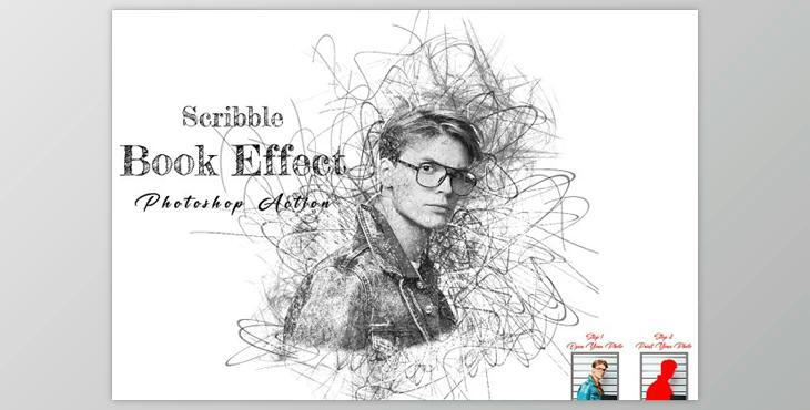 Scribble Book Effect PS Action CreativeMarket - 10855053