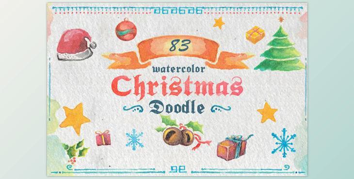 83 Watercolor Christmas Doodle CreativeMarket-118623 (PSD, AI)