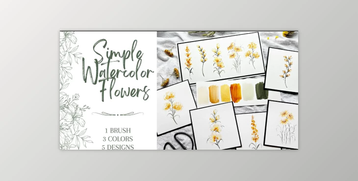 Simple Watercolor Flowers: 1 Brush, 3 Colors, 5 Designs