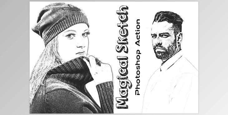 Magical Sketch Photoshop Action CreativeMarket - 7398675