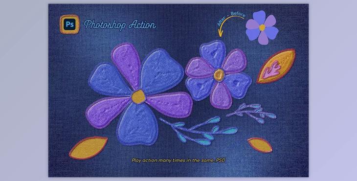 Embroidery Photoshop Action CreativeMarket - 58621023