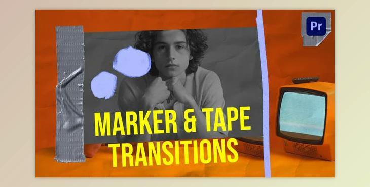 Marker & Tape Transitions (Videohive 36436914) - PR Project