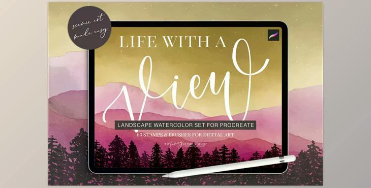 Procreate Landscape Watercolor Set CreativeMarket - 6793096