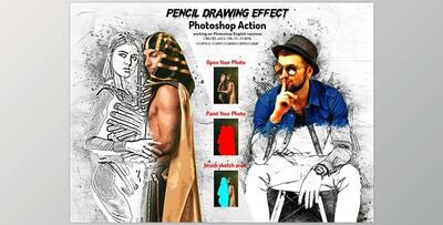 Pencil Drawing Effect PS Action CreativeMarket-5891890 (ABR, PAT, ATN)