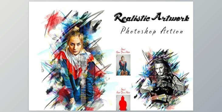 Realistic Artwork Photoshop Action CreativeMarket - 7140795