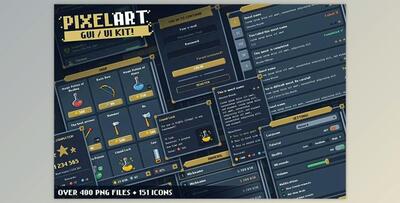 Unity Assets - Pixel Art GUI / UI Kit - over 400 PNG + 151 icons! v1.1