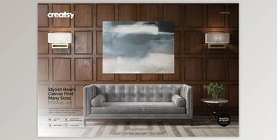 Stylish Room Canvas Print Mockup By creatsy5 (psd)