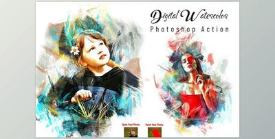 Digital Watercolor Photoshop Action CreativeMarket - 7113804