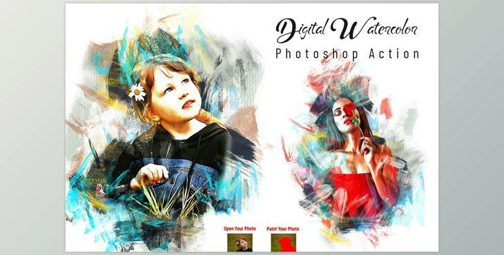 Digital Watercolor Photoshop Action CreativeMarket - 7113804