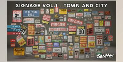 Unreal Engine - Signage VOL.1 - Town and City (Nanite and Low Poly) v5.3