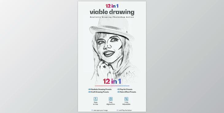 Viable Drawing 12 in 1 Photoshop Action- GraphicRiver 31069493 (ATN)