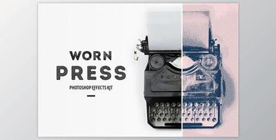 Worn Press Photoshop Effects Kit (JPG, PSD, ATN)