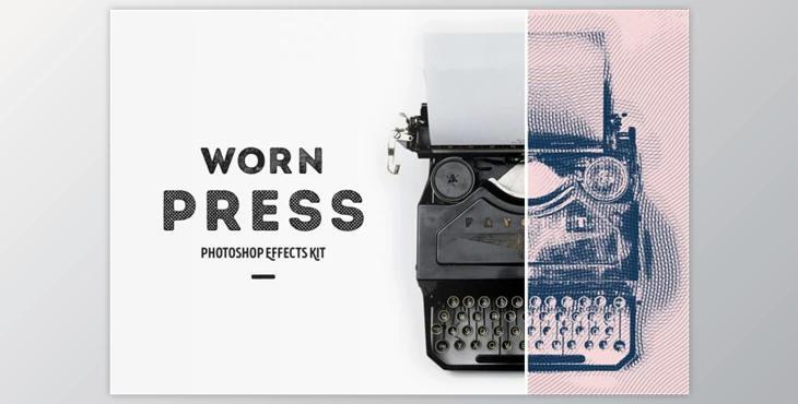 Worn Press Photoshop Effects Kit (JPG, PSD, ATN)