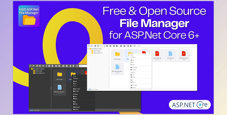 HGO.ASPNetCore.FileManager (Free & Open Source File Explorer for ASP.Net Core 6+)