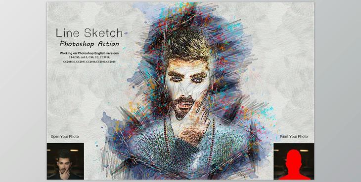 Line Sketch Photoshop Action CreativeMarket-5360753