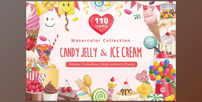 Candy Jelly & Ice Cream Watercolor - 13425676