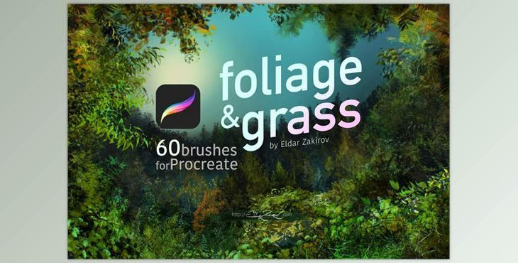 60 Foliage & Grass Procreate brushes CreativeMarket-5760856