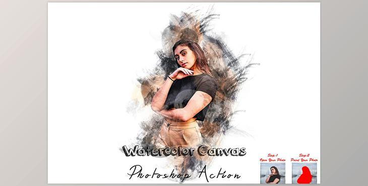Watercolor Canvas Photoshop Action CreativeMarket - 7550556