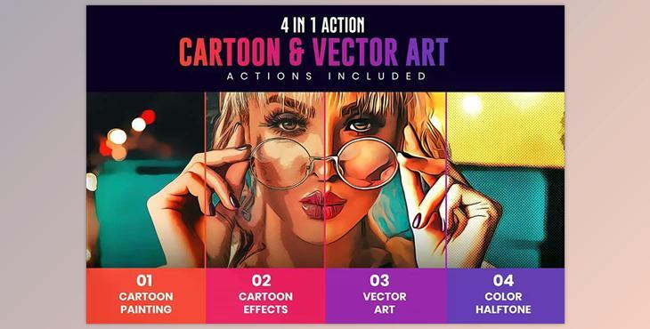 4in1 Cartoon & Vector Art Ps Action CreativeMarket - 6789030