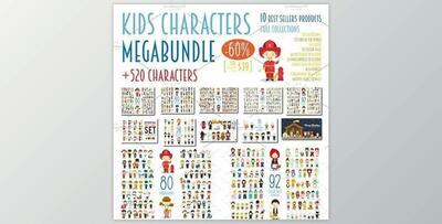 MEGABUNDLE Kids Characters Sets CreativeMarket-2381388 (JPG, PNG, EPS, AI)