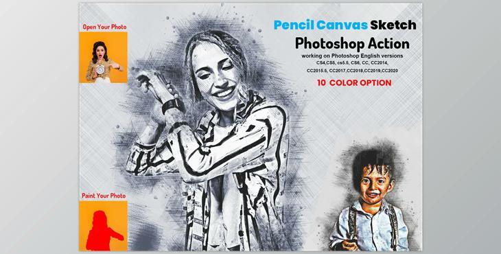 Pencil Canvas Sketch PS Action CreativeMarket-5911710 (ATN, ABR)