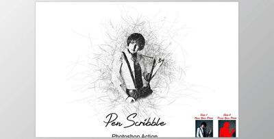 Pen Scribble Photoshop Action CreativeMarket - 7544946