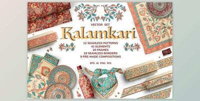 KALAMKARI. Vector Set Ornaments By Irina Skaska