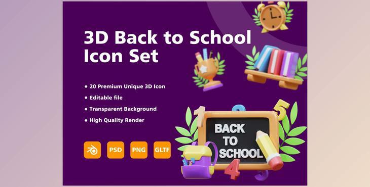 UI8 – 3D Back to School Item icon set