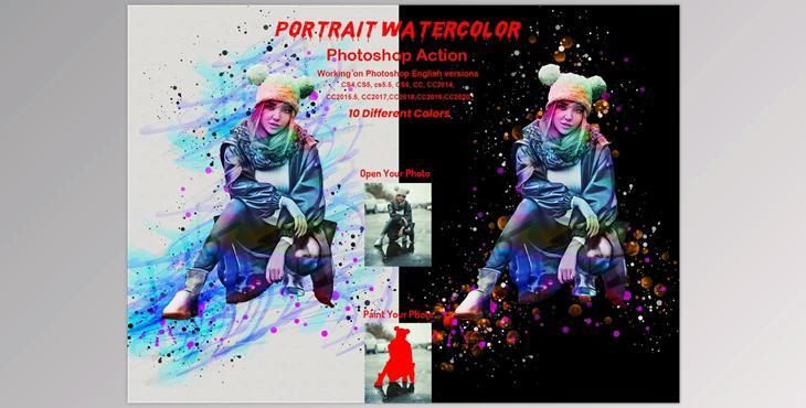 Portrait Watercolor Photoshop Action CreativeMarket-5872719 (PAT, ATN, ABR)