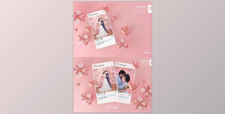 Instagram Post Mockup Template Valentine Wedding Love Heart Shape and Gift Box 3D Rendering GraphicRiver-30090323 (PSD)
