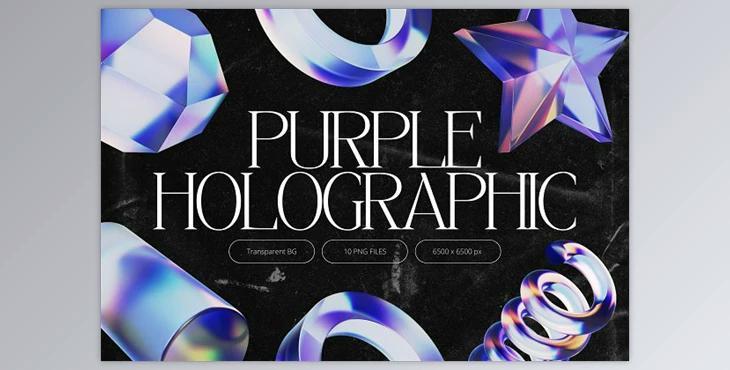 Creativemarket – 3D Purple Holographic Shapes